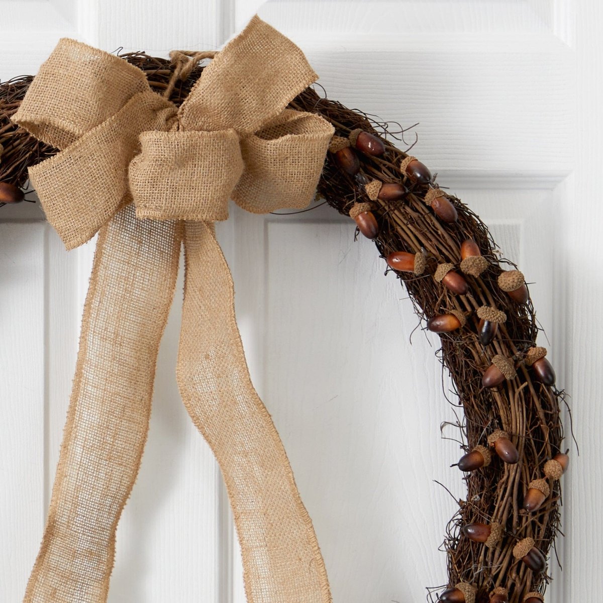 Nearly Natural 30" Rustic Fall Acorn Wreath with Bow - Farmhouse Autumn Door Decor