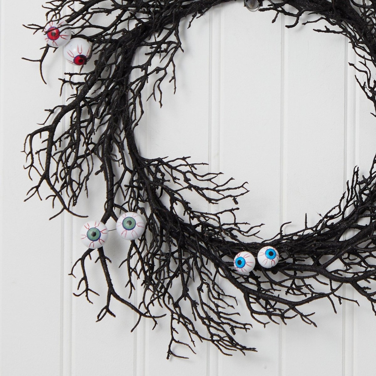 Nearly Natural 30" Spooky Eyeball Twig Wreath - Halloween Door Decor