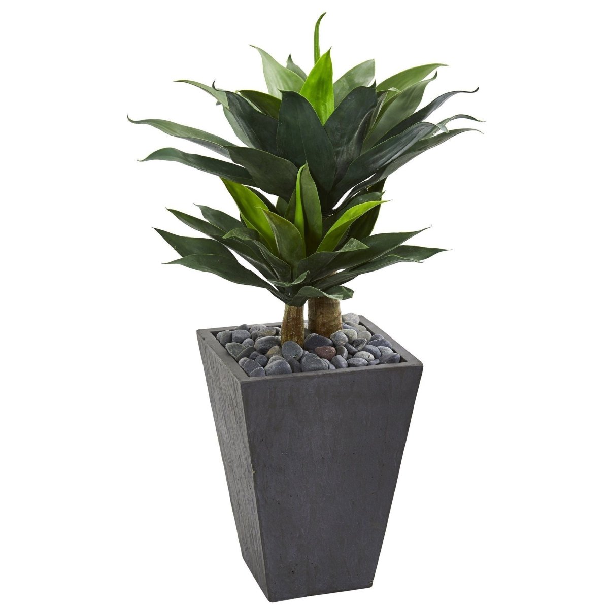 Nearly Natural 37” Double Agave Succulent Artificial Plant in Slate Planter