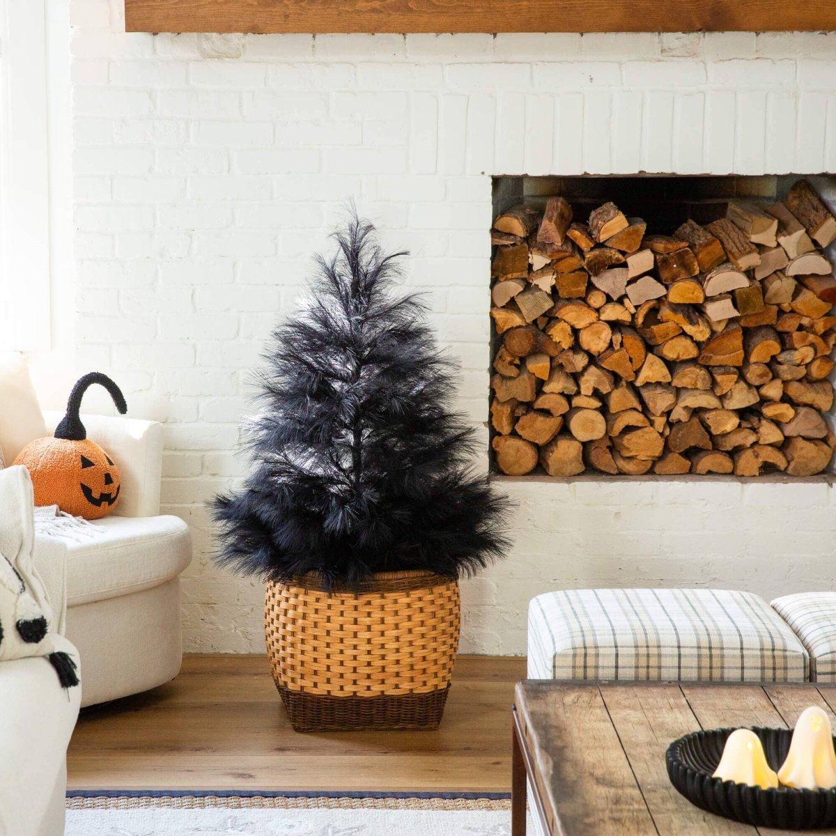 Nearly Natural 4' Artificial Black Pampas Grass Tree for Halloween & Christmas