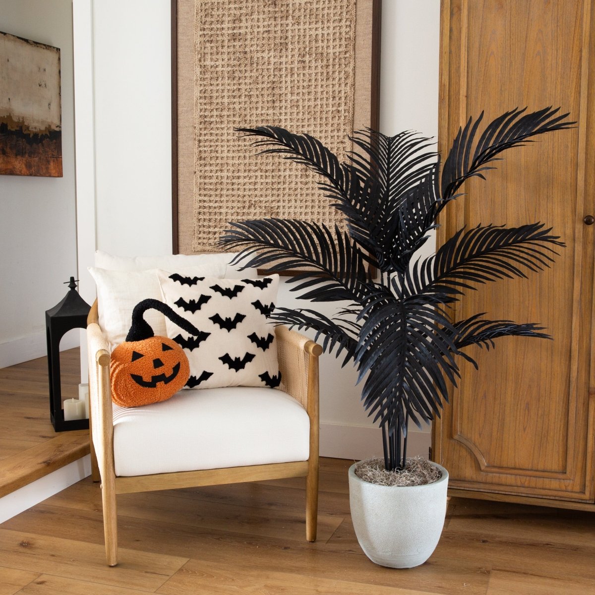 Nearly Natural 4' Artificial Black Paradise Palm Tree for Halloween