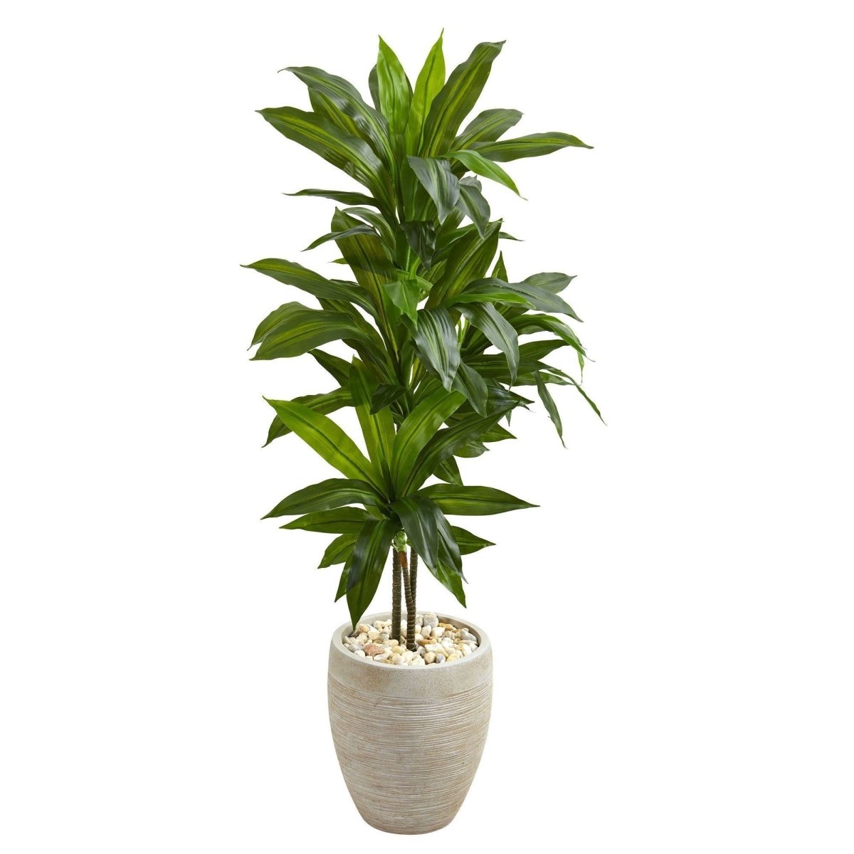 Nearly Natural 4' Artificial Dracaena Plant in Sand Colored Planter (Real Touch)