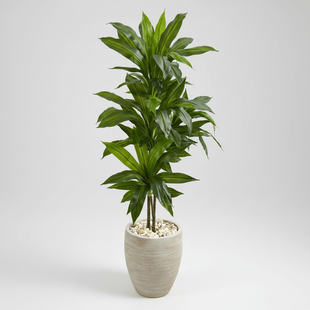 Nearly Natural 4' Artificial Dracaena Plant in Sand Colored Planter (Real Touch)