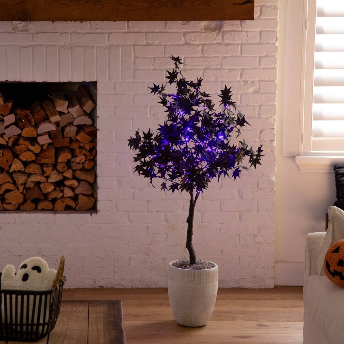 Nearly Natural 4' Pre-Lit Black Maple Halloween Tree with 180 Orange & Purple LEDs