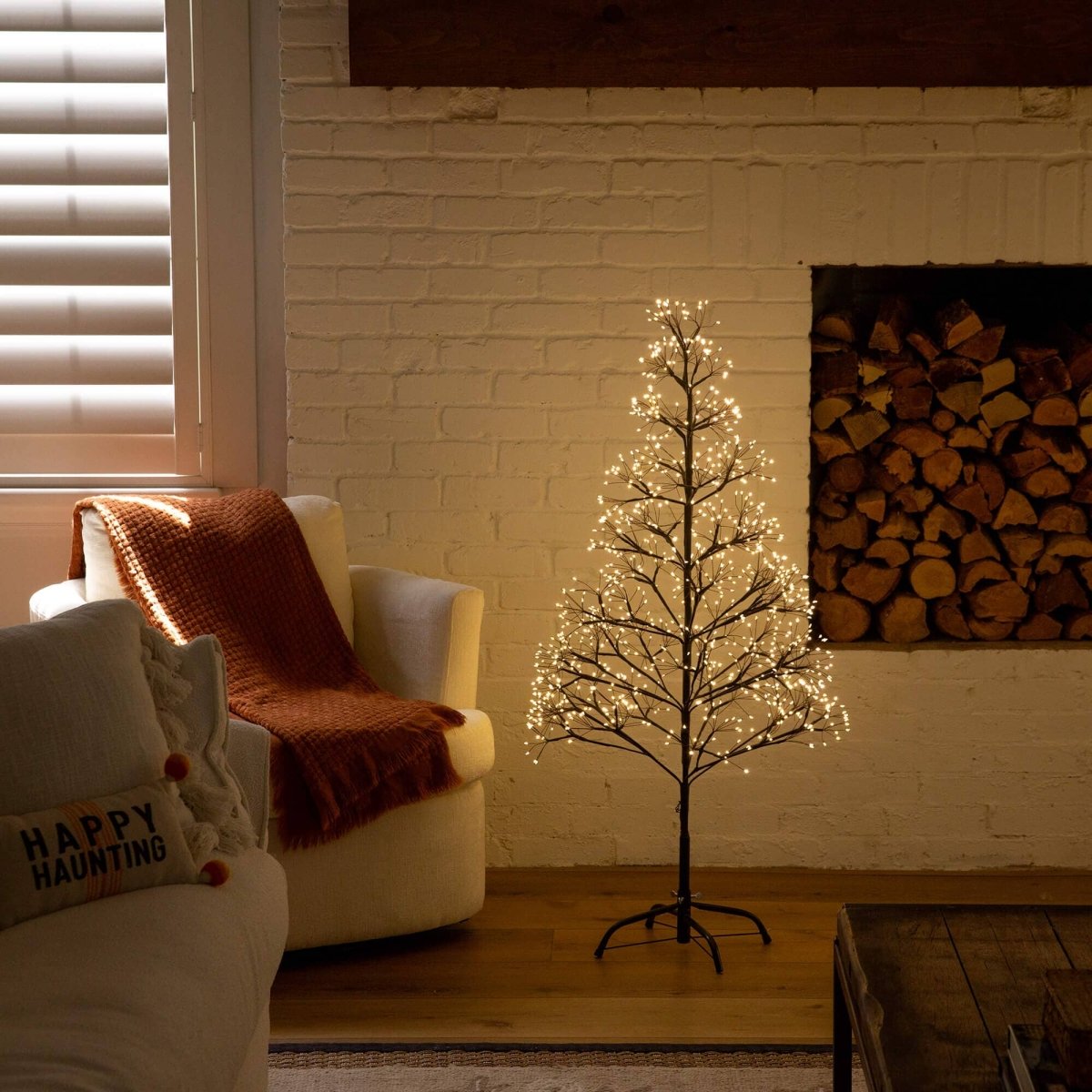 Nearly Natural 4' Pre-Lit Black Starburst Tree with 800 Warm White LEDs
