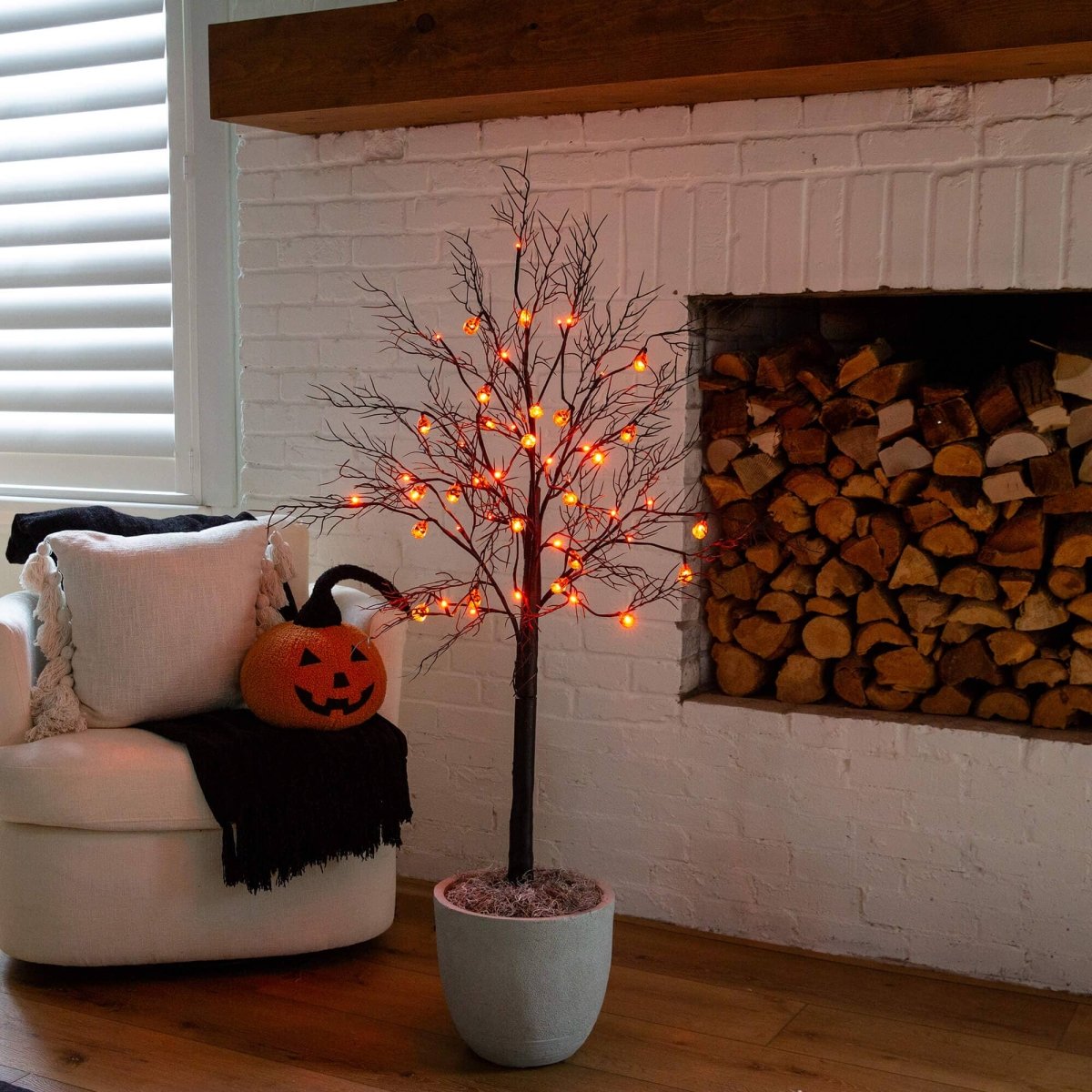Nearly Natural 4' Pre-Lit Black Twig Halloween Tree with Pumpkin Lights