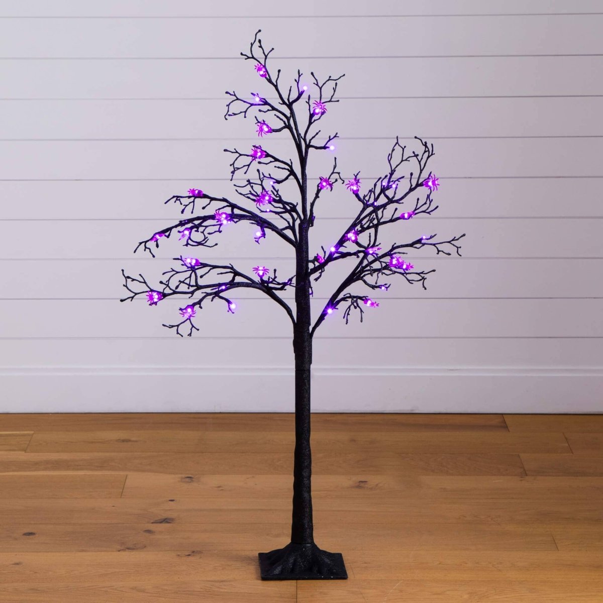 Nearly Natural 4' Pre-Lit Halloween Spider Twig Tree with 48 Purple LEDs