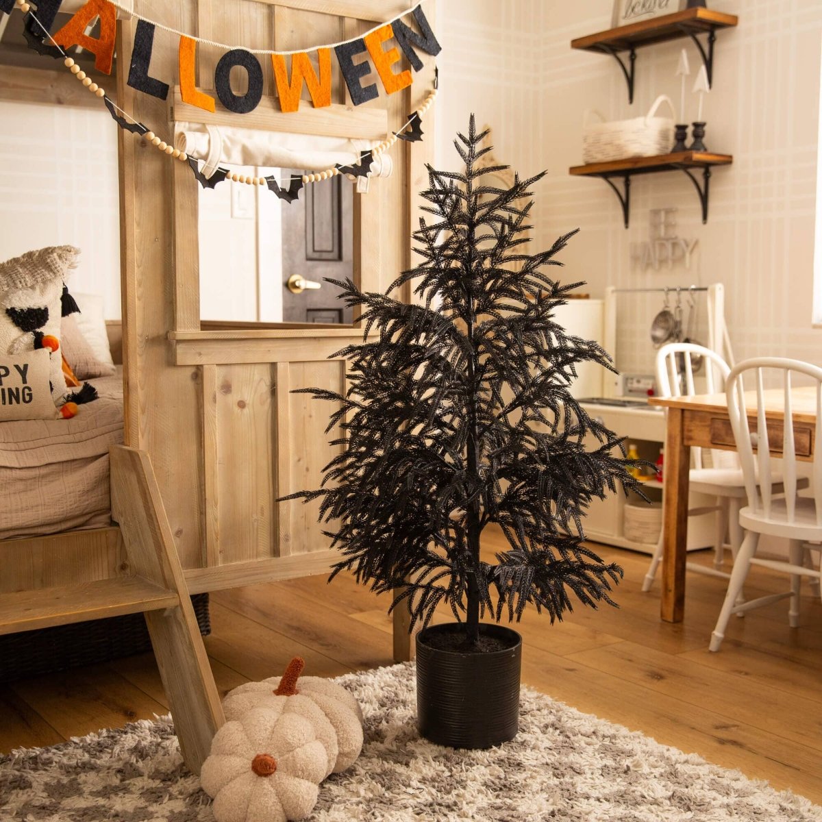 Nearly Natural 4' Real Touch Black Norfolk Pine Tree for Halloween & Christmas
