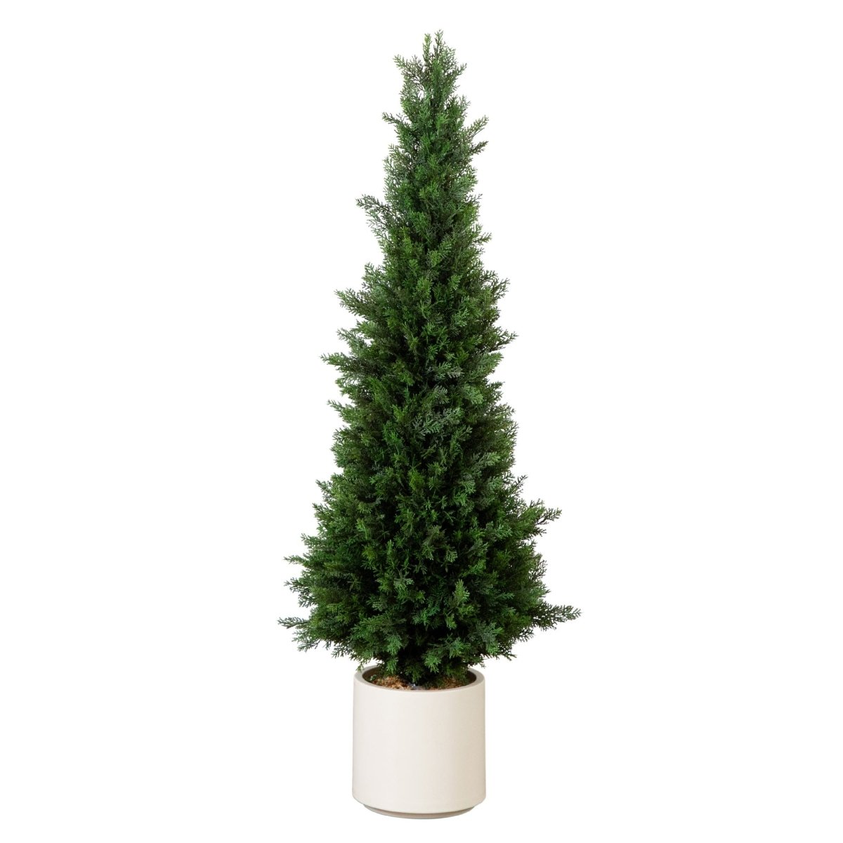 Nearly Natural 4’ UV Resistant Artificial Cedar Tree in Decorative White Planter (Indoor/Outdoor)