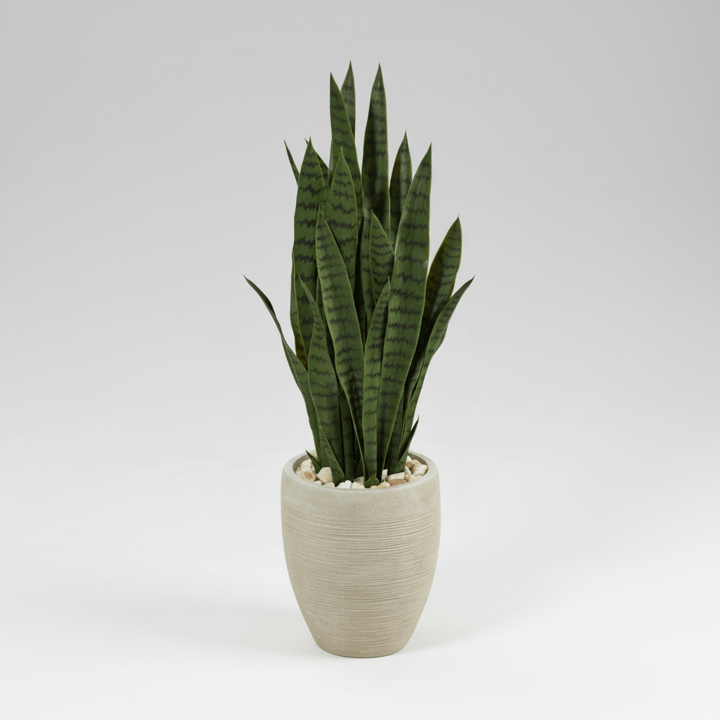 planter sansevieria Nearly Natural 40in. Sansevieria Artificial Plant in Sand Colored Planter