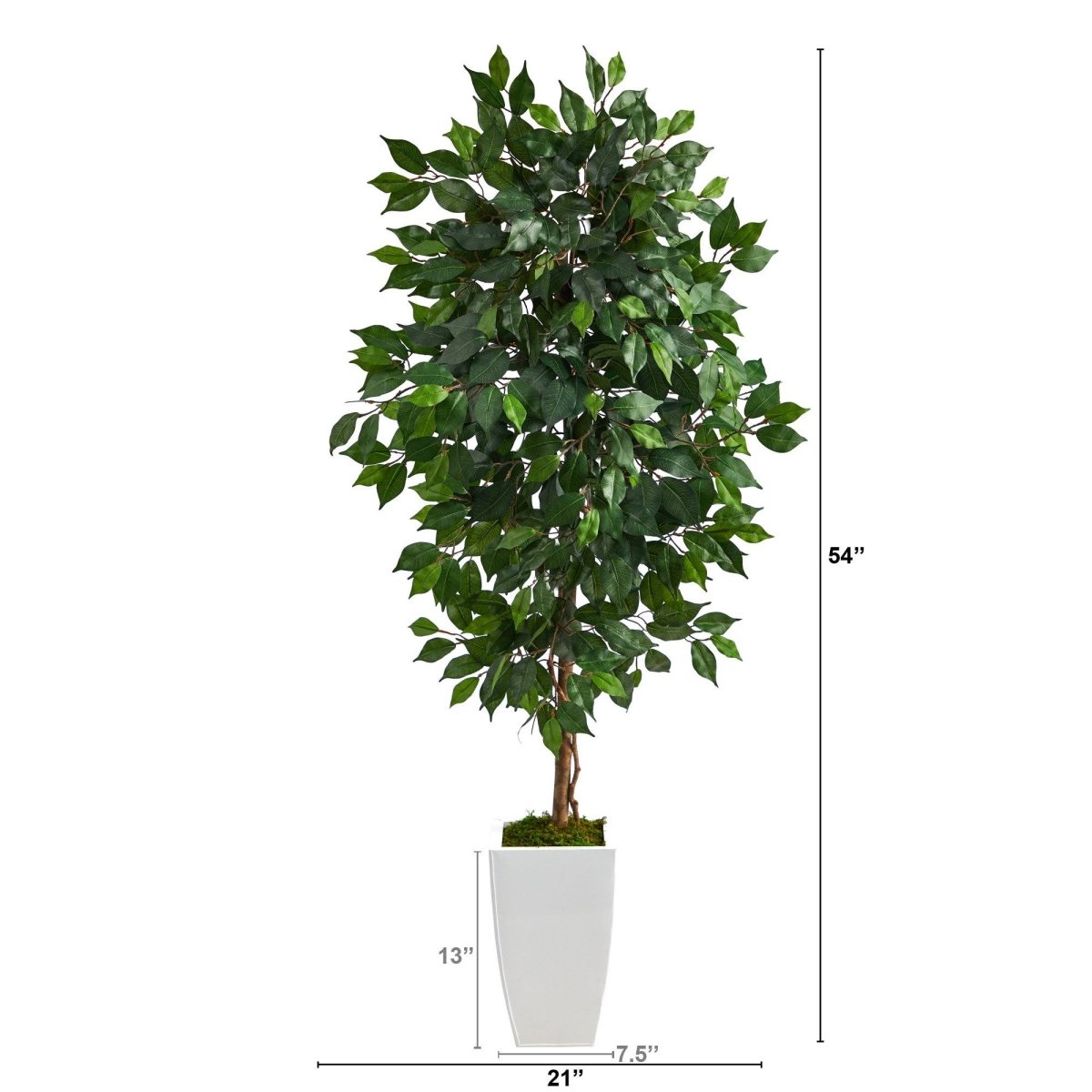 Nearly Natural 4.5’ Ficus Artificial Tree in White Metal Planter