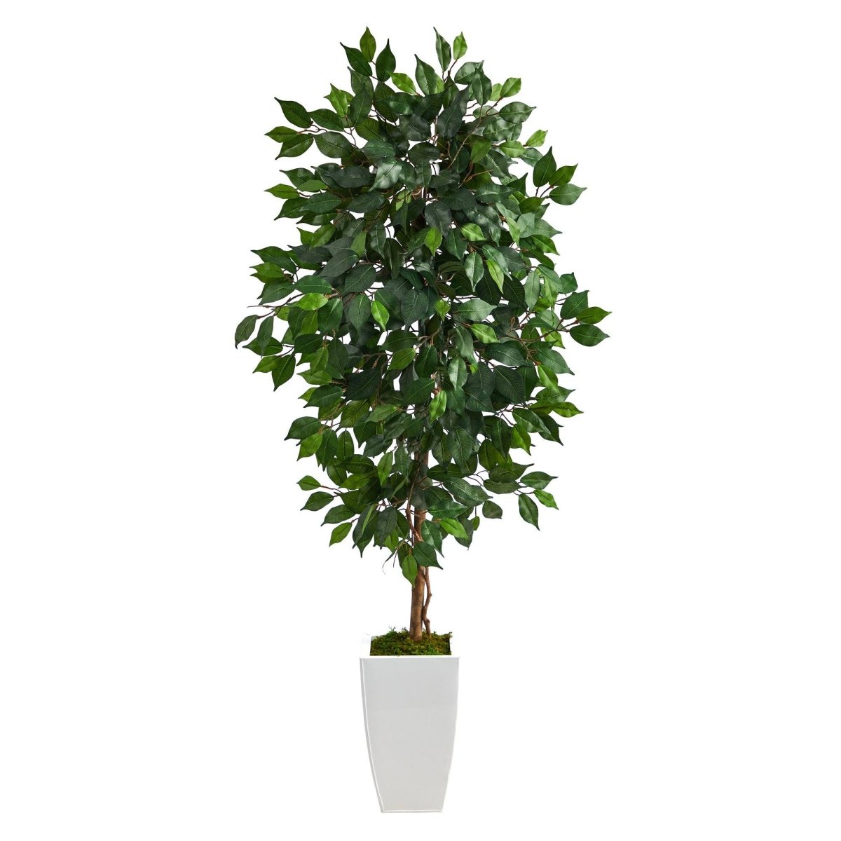 Nearly Natural 4.5’ Ficus Artificial Tree in White Metal Planter