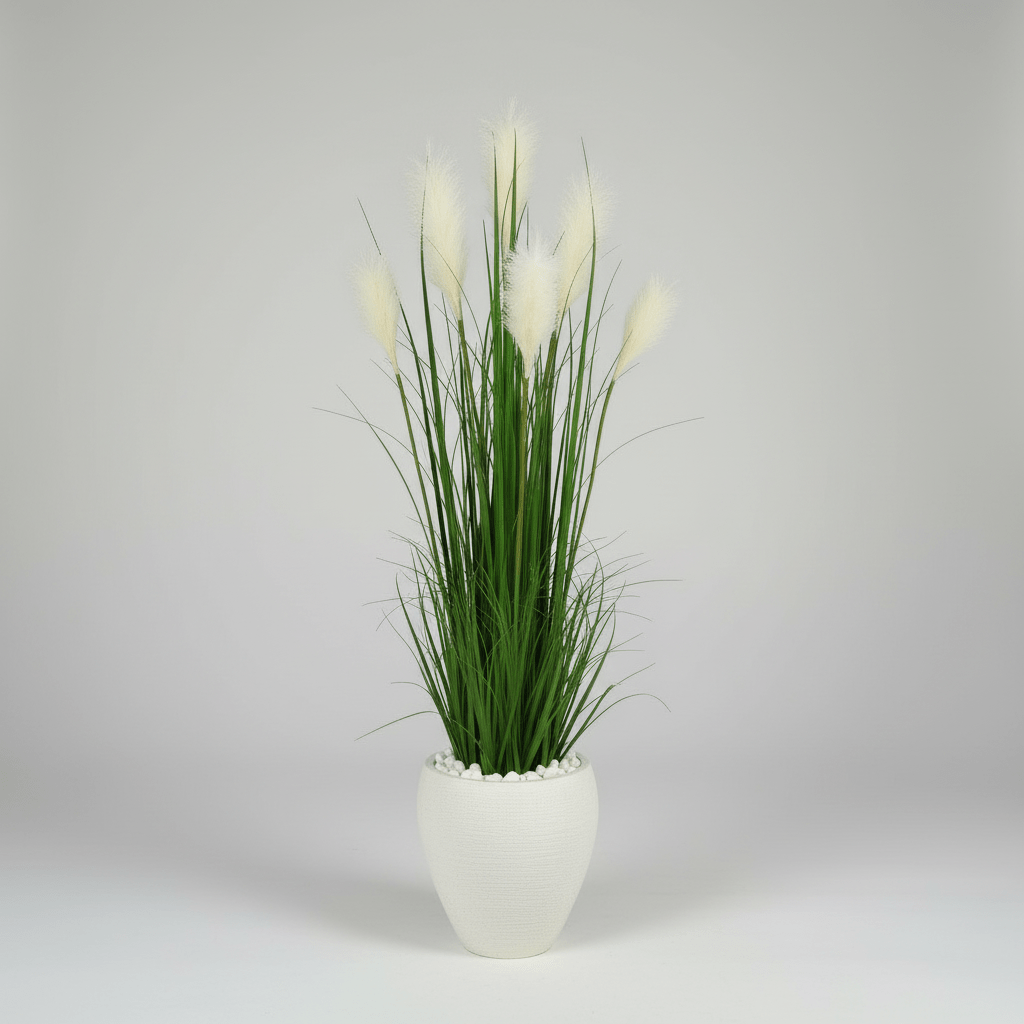 Nearly Natural 4.5' Wheat Plum Grass Artificial Plant in White Planter - 18" Wide