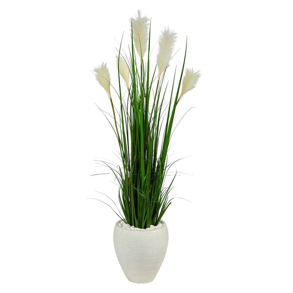 Nearly Natural 4.5' Wheat Plum Grass Artificial Plant in White Planter - 18" Wide