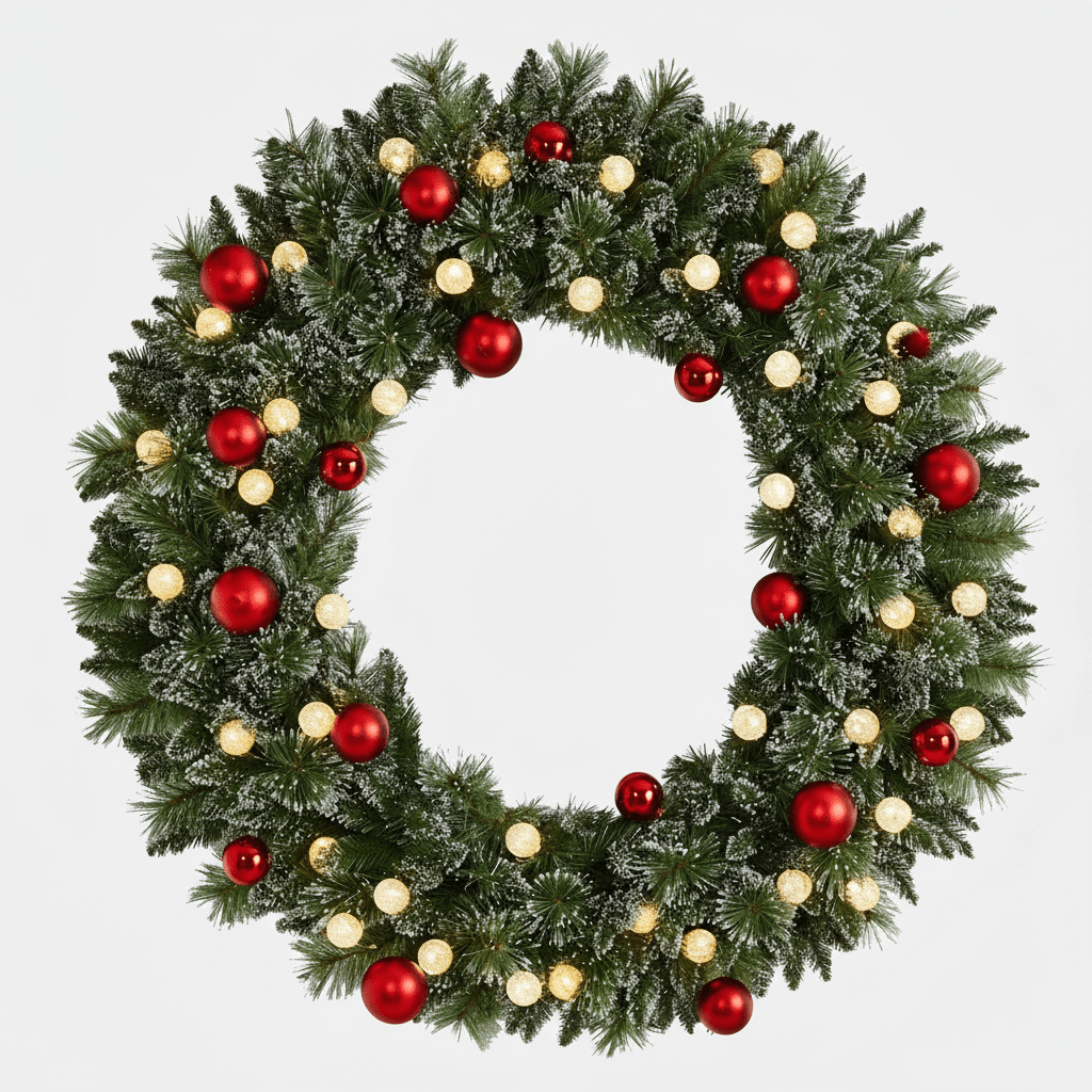 Nearly Natural 48" Pre - Lit Frosted Christmas Wreath with Ornaments & 40 LED Lights