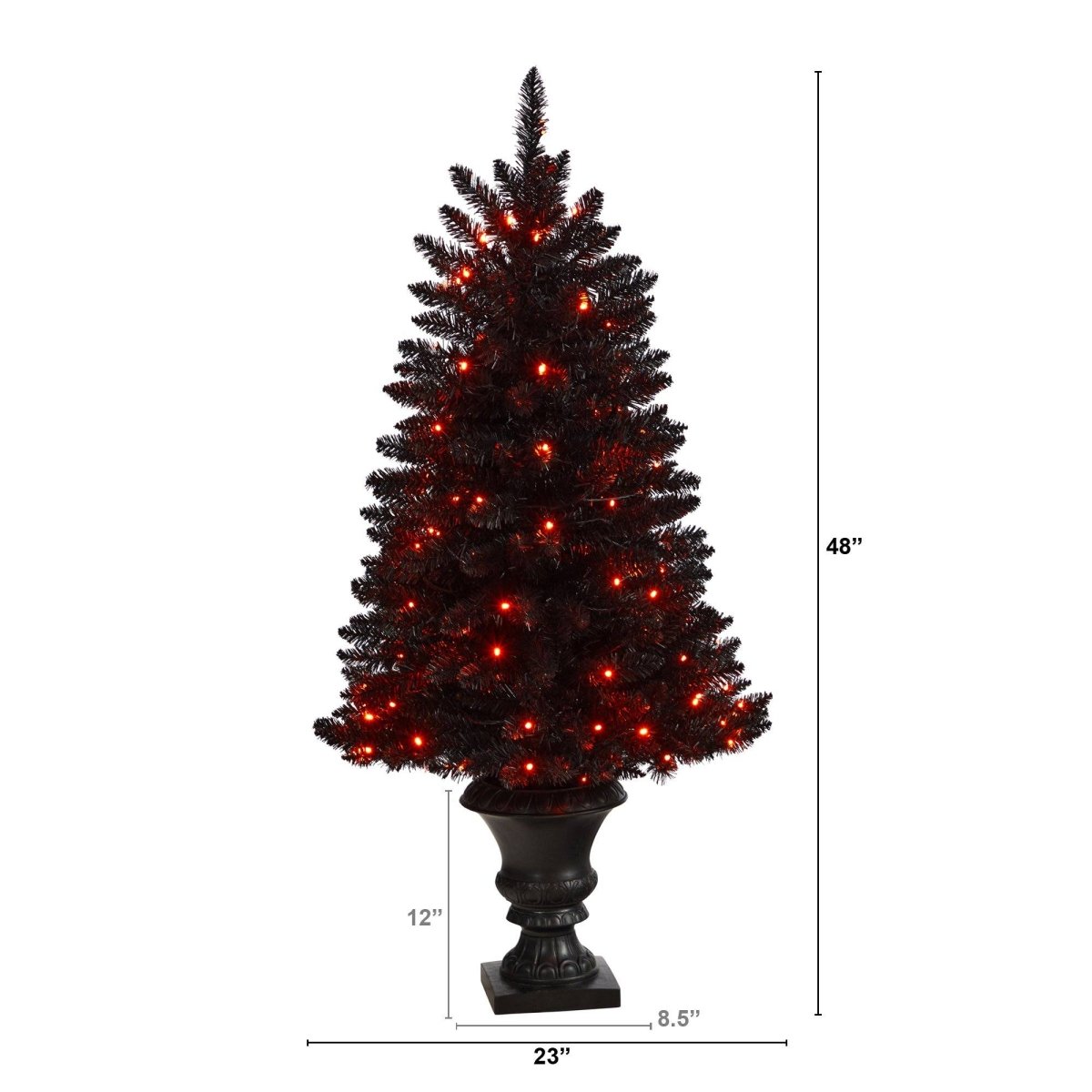 Nearly Natural 4ft Black Halloween Tree - Pre - Lit 100 Orange LED Lights Urn Base