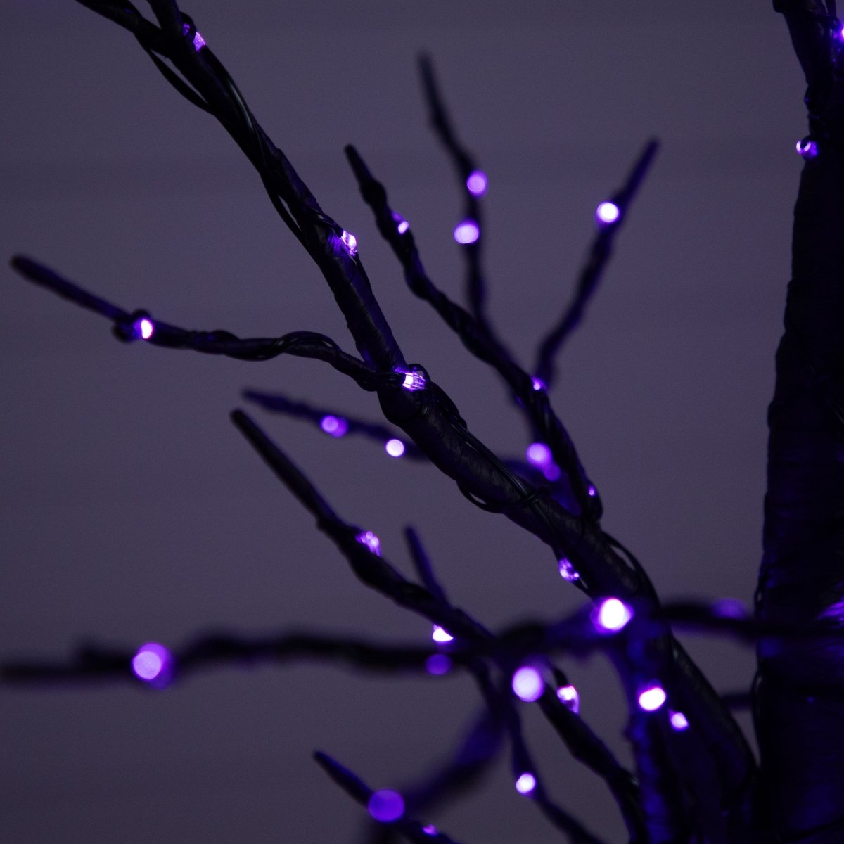 Nearly Natural 4ft Pre - Lit Black Twig Halloween Tree - 240 Orange Purple LED Lights