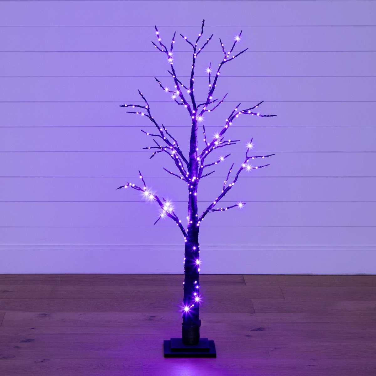 Nearly Natural 4ft Pre - Lit Black Twig Halloween Tree - 240 Orange Purple LED Lights