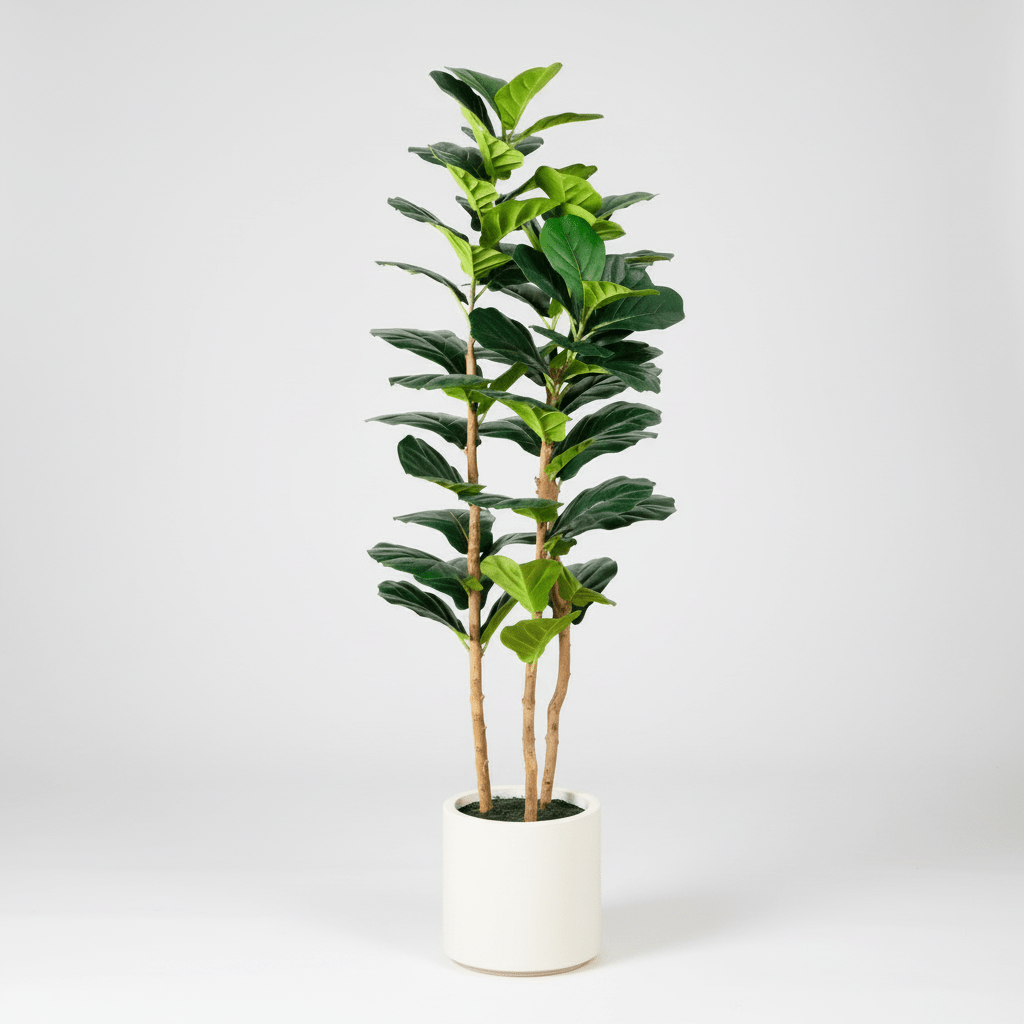 Nearly Natural 5’ Artificial Fiddle Leaf Tree in White Planter