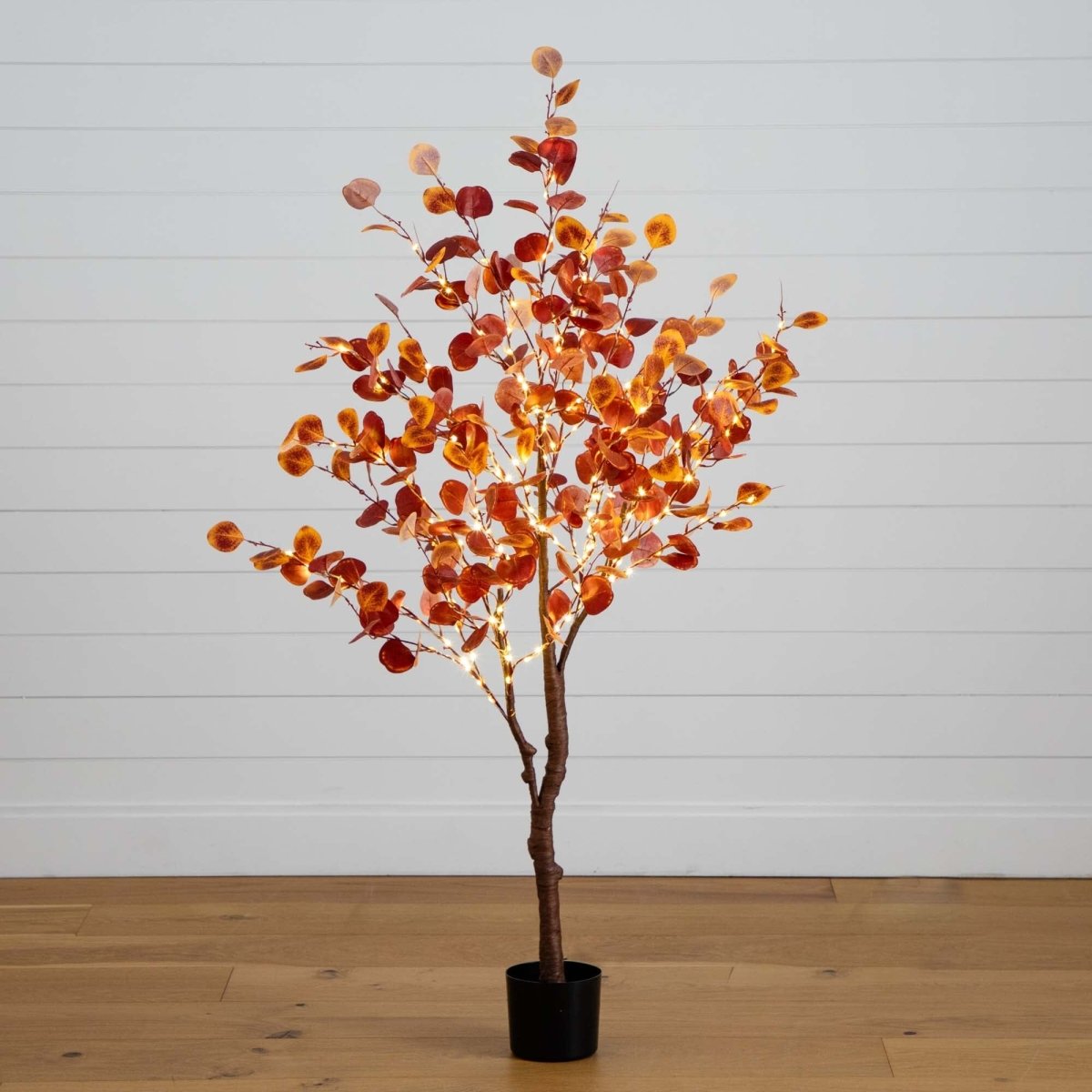 Nearly Natural 5’ Pre - Lit Autumn Eucalyptus Artificial Fall Tree with 220 Warm White LED Lights