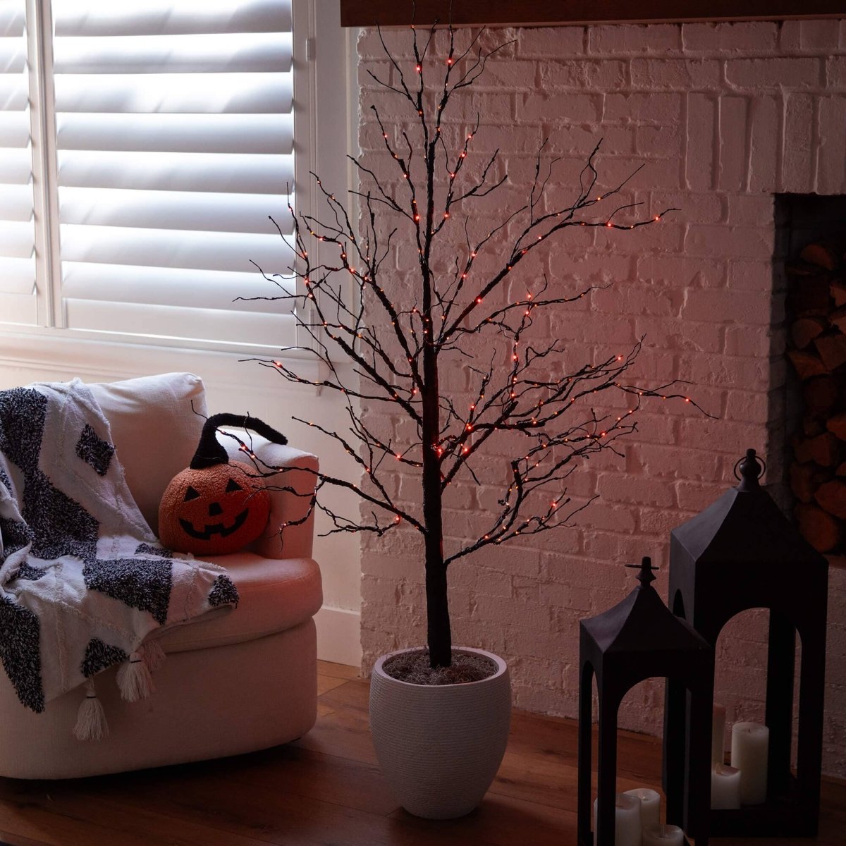 Nearly Natural 5' Pre-Lit Black Halloween Twig Tree with 240 Orange & Purple LEDs