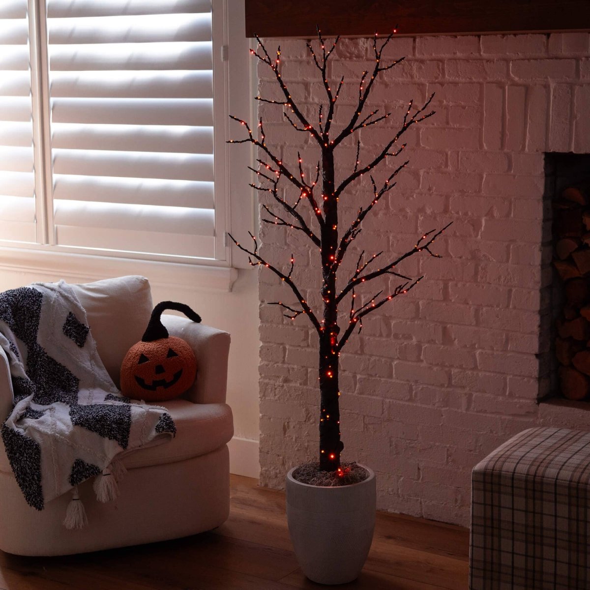 Nearly Natural 5' Pre-Lit Black Halloween Twig Tree with 360 Orange & Purple LEDs