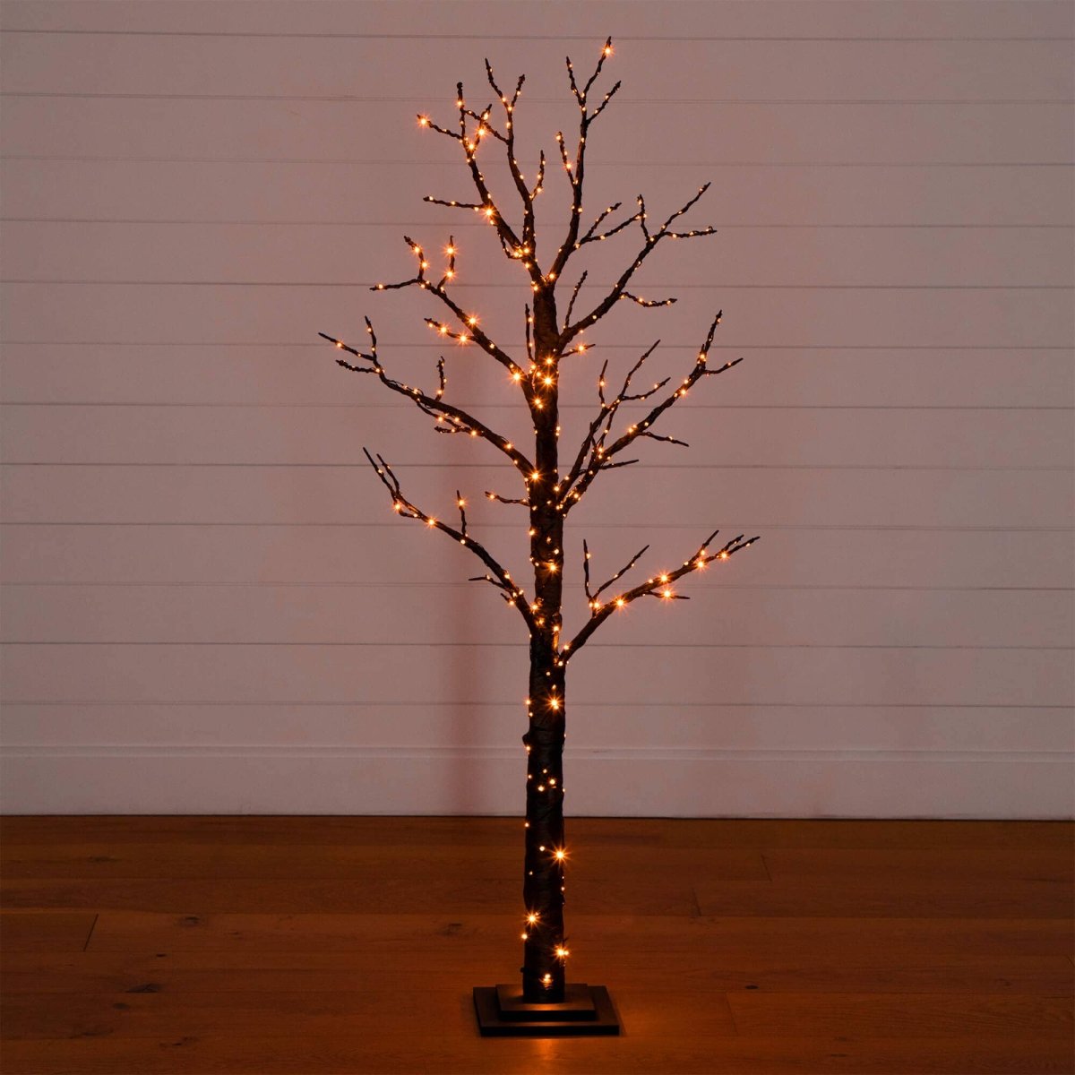 Nearly Natural 5' Pre-Lit Black Halloween Twig Tree with 360 Orange & Purple LEDs