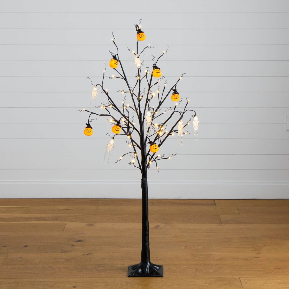 Nearly Natural 5' Pre-Lit Halloween Pumpkin & Skull Tree with 72 Warm White LEDs