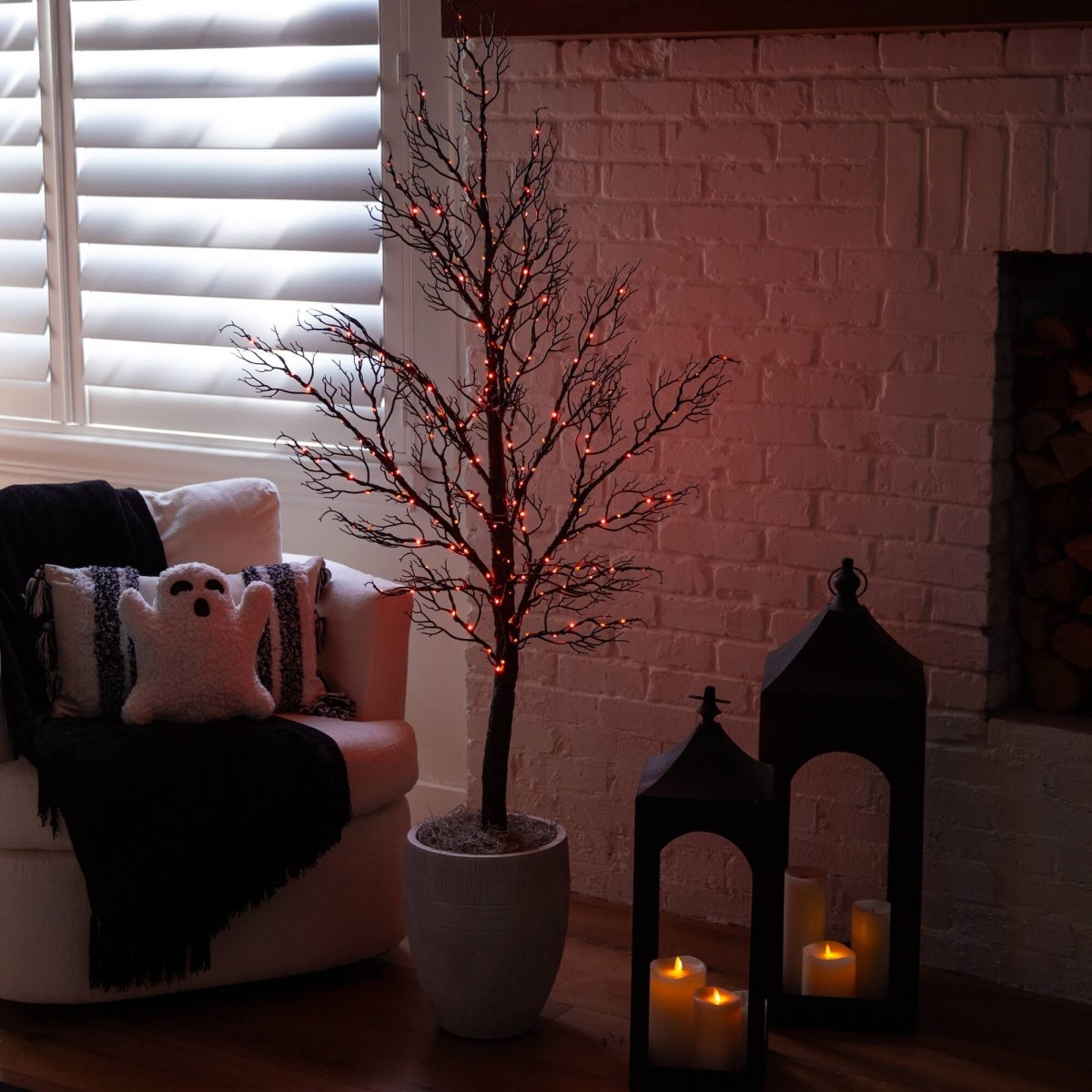 Nearly Natural 5' Pre-Lit Minimalist Halloween Twig Tree with 240 Orange & Purple LEDs