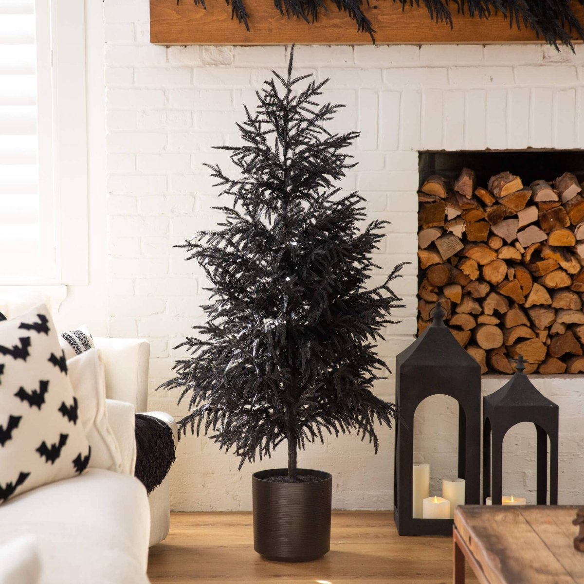 Nearly Natural 5' Real Touch Black Norfolk Pine Tree for Halloween & Christmas