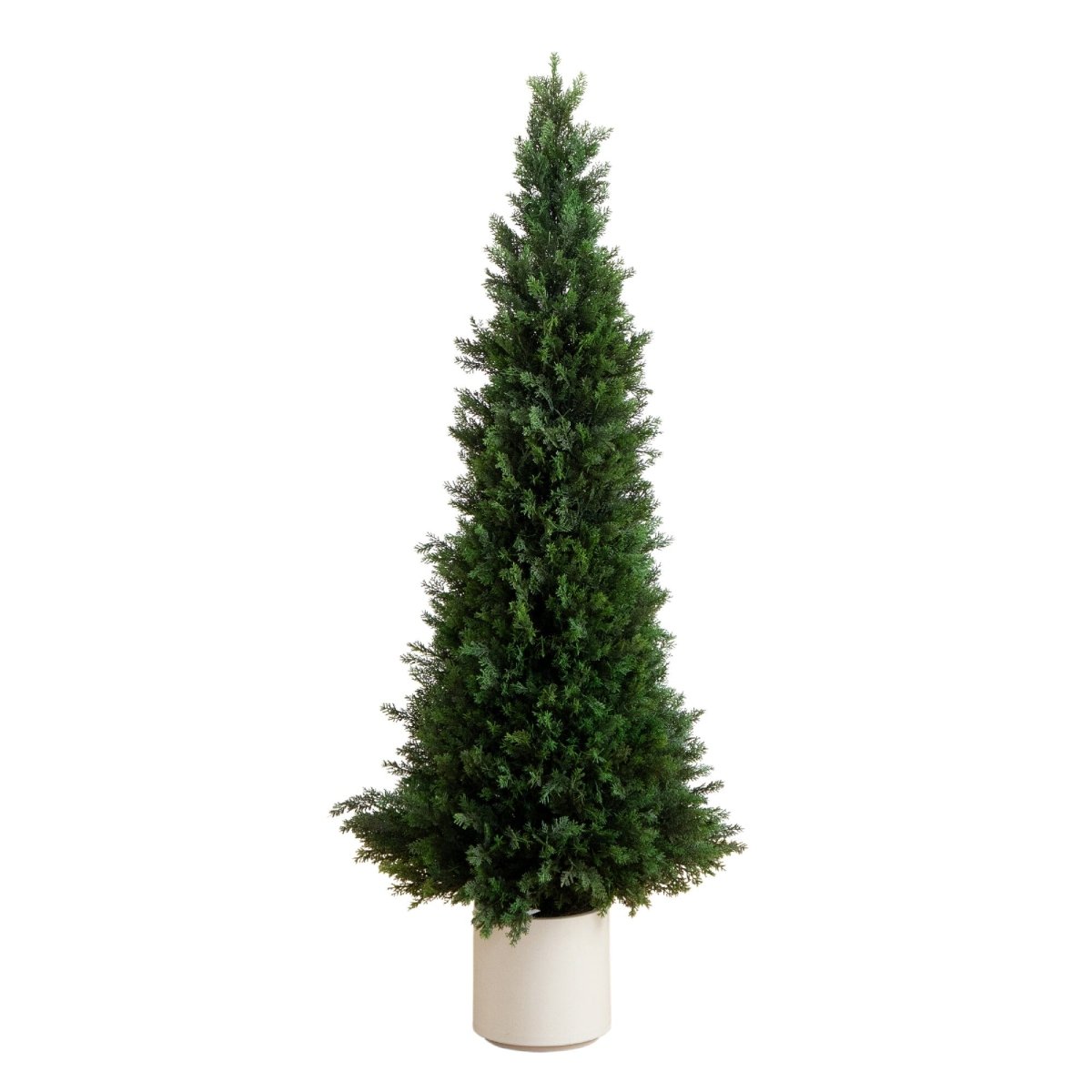 Nearly Natural 5’ UV Resistant Artificial Cedar Tree in Decorative White Planter (Indoor/Outdoor)