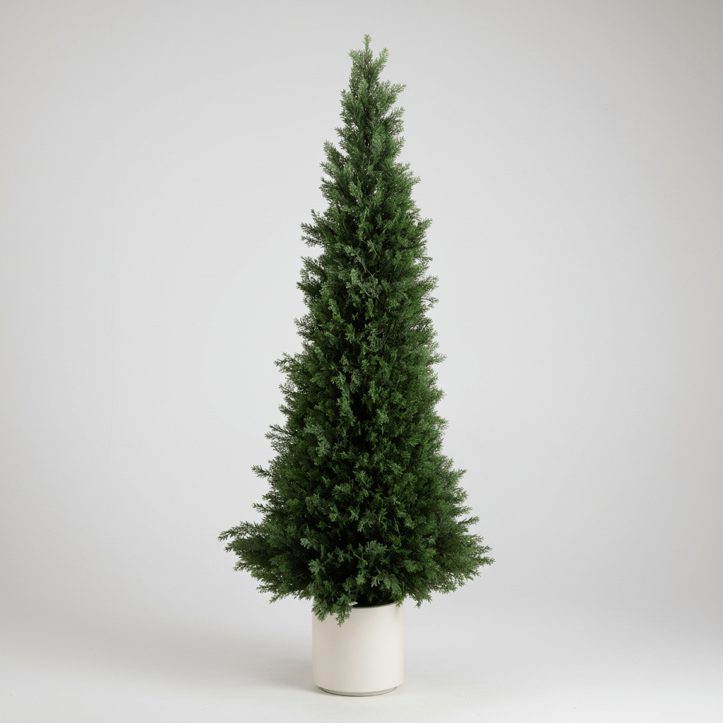 Nearly Natural 5’ UV Resistant Artificial Cedar Tree in Decorative White Planter (Indoor/Outdoor)