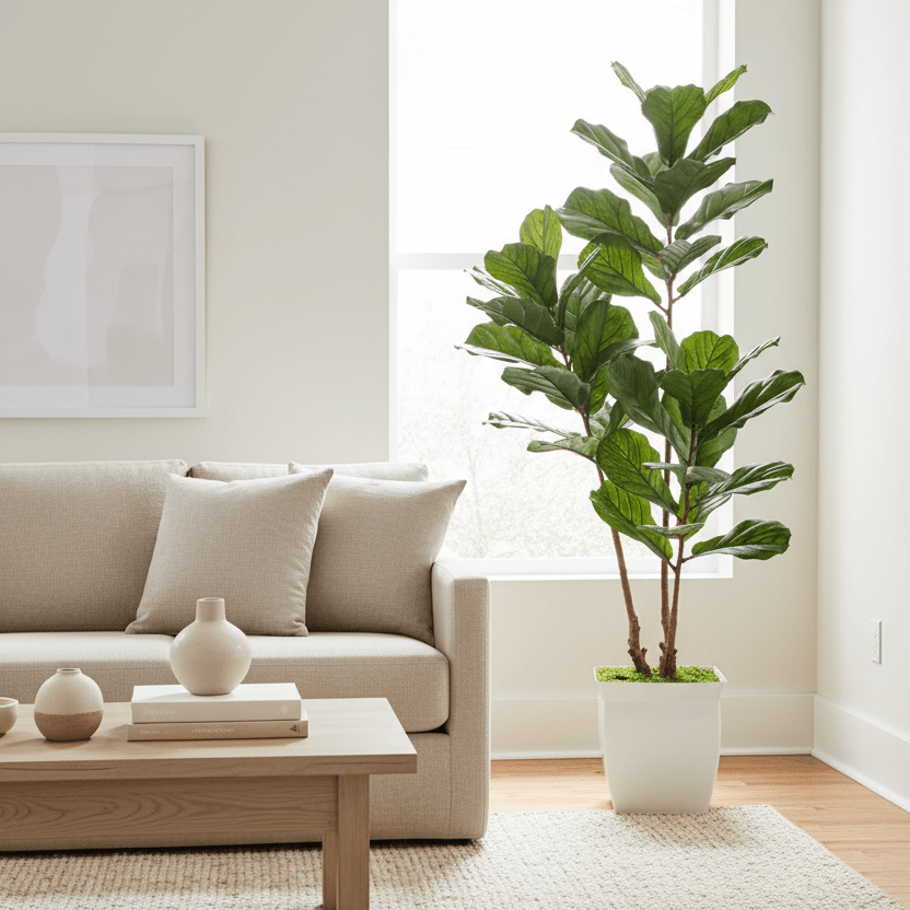 Nearly Natural 5.5' Artificial Fiddle Leaf Fig Tree in White Metal Planter (Indoor & Outdoor)