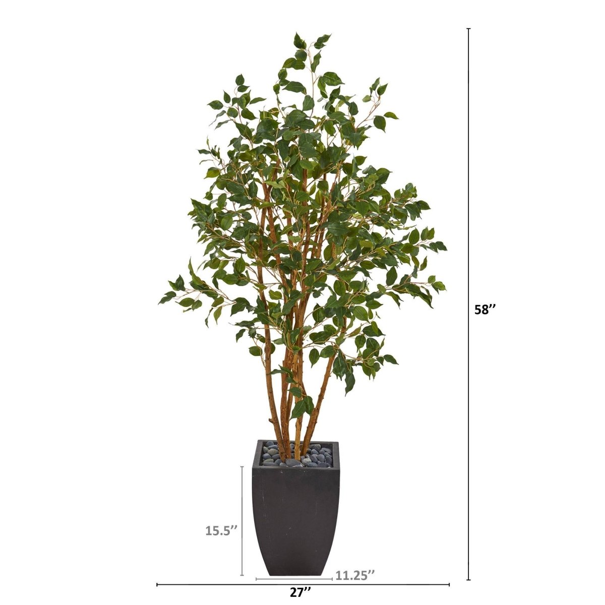 Nearly Natural 58” Ficus Artificial Tree in Black Planter