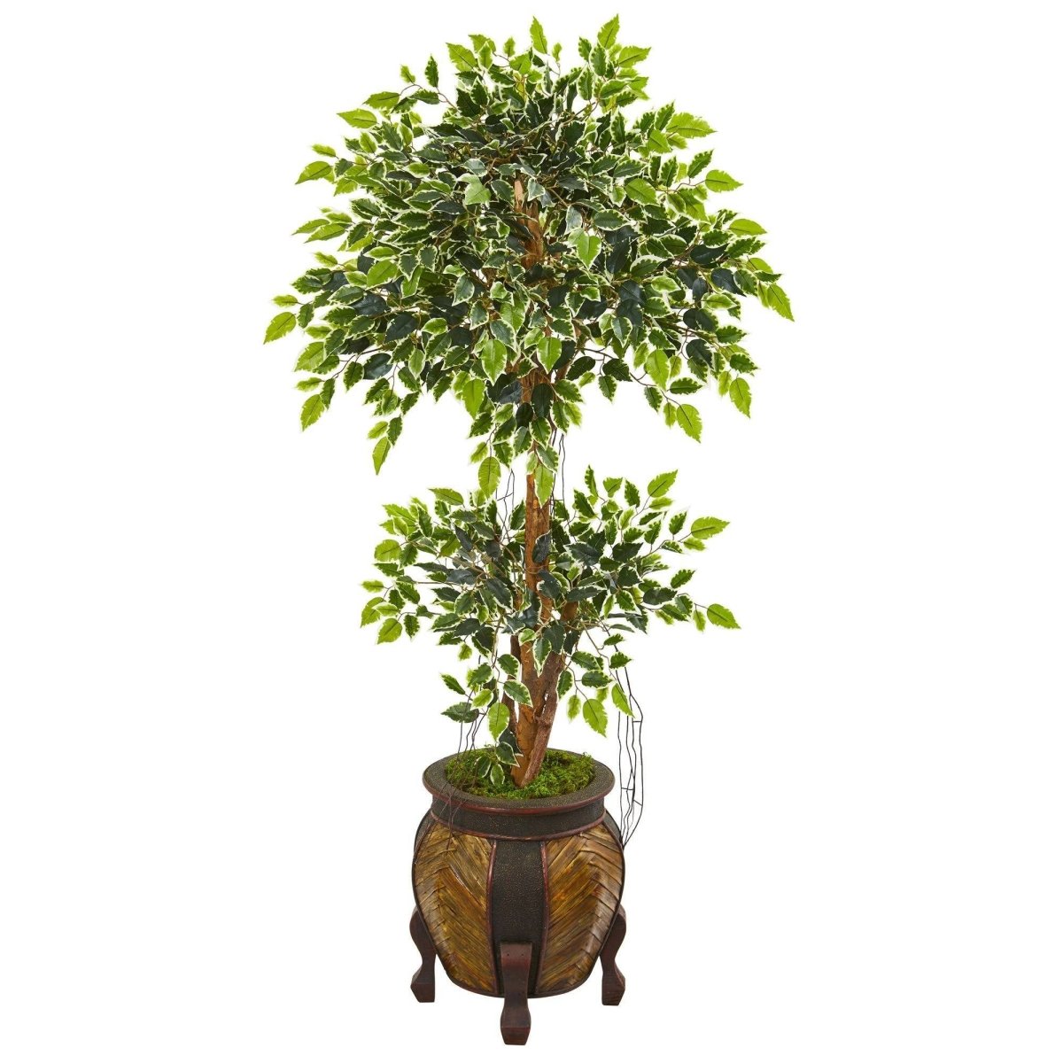 Nearly Natural 59” Variegated Ficus Artificial Tree in Decorative Planter
