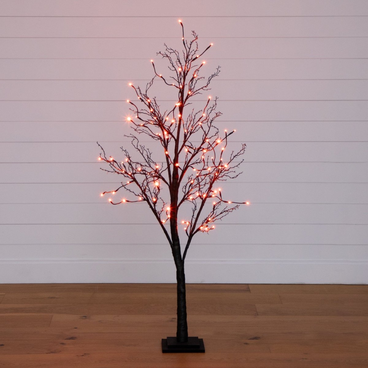 Nearly Natural 5ft Pre - Lit Black Twig Halloween Tree - 102 Orange Purple LED Lights