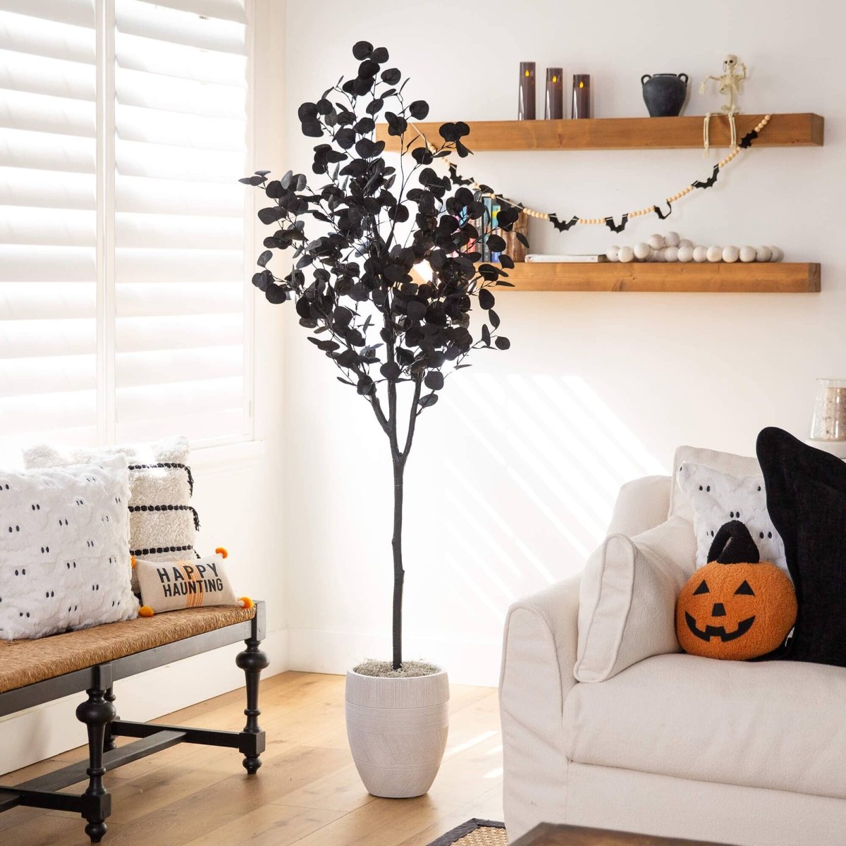 Nearly Natural 6' Artificial Black Eucalyptus Tree for Halloween