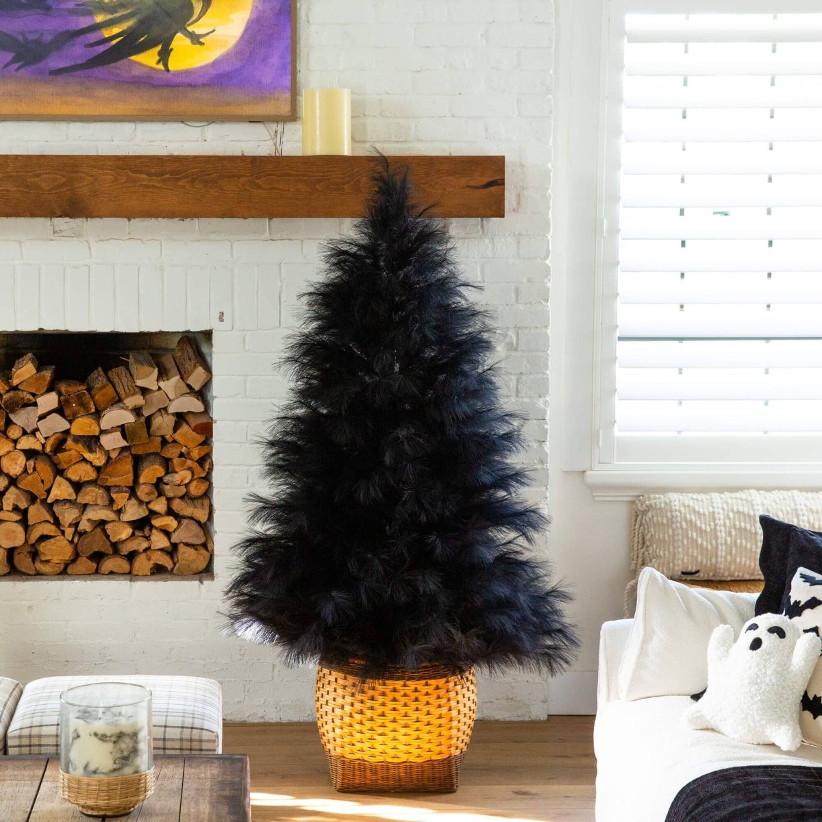 Nearly Natural 6' Artificial Black Pampas Grass Tree for Halloween & Christmas