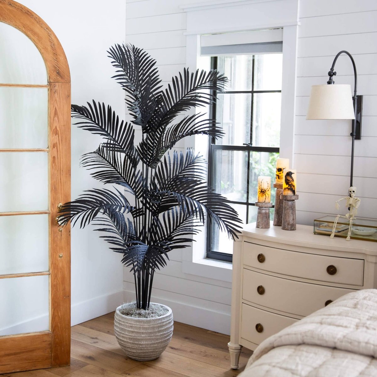 Nearly Natural 6' Artificial Black Paradise Palm Tree for Halloween