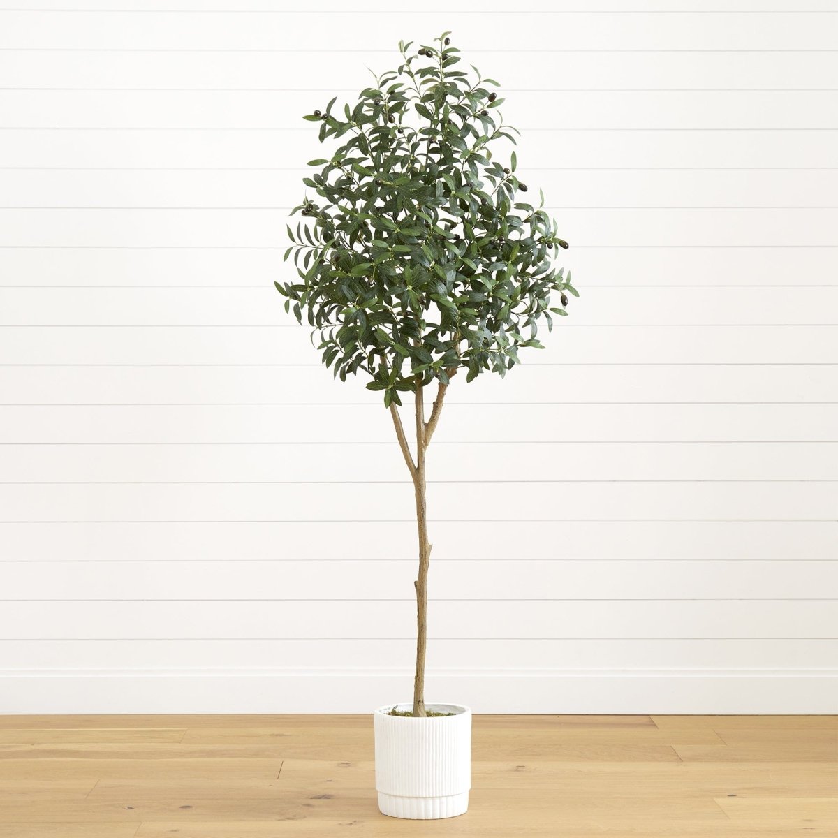 Nearly Natural 6’ Artificial Olive Tree with White Decorative Planter