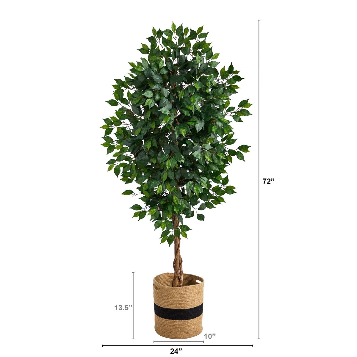 Nearly Natural 6’ Ficus Artificial Tree with Natural Trunk in Handmade Natural Cotton Planter