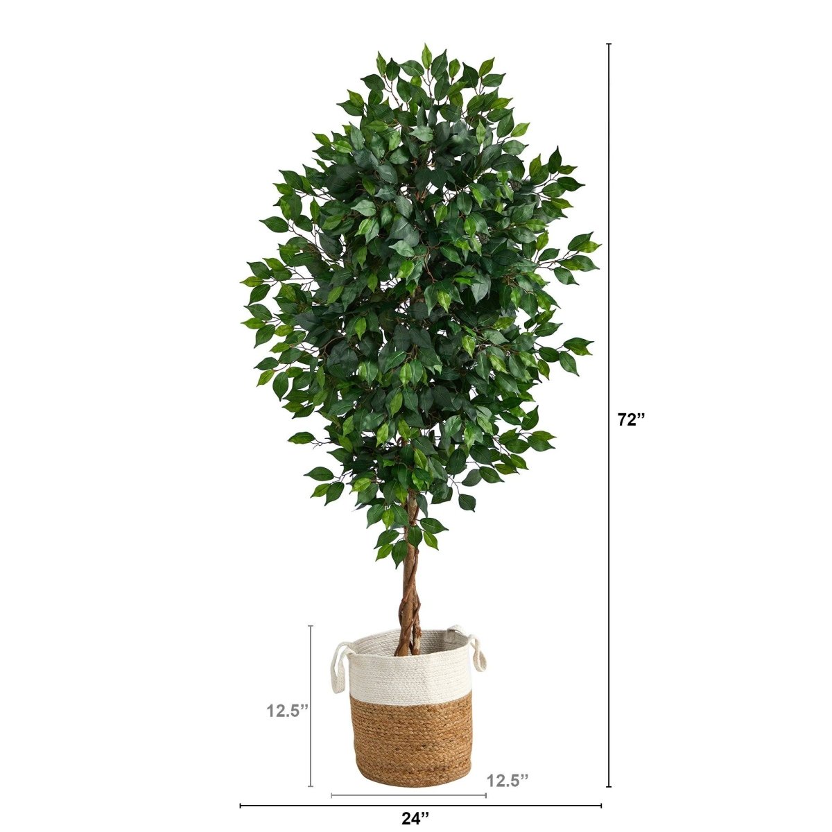 Nearly Natural 6’ Ficus Artificial Tree with Natural Trunk in Handmade Natural Jute and Cotton Planter
