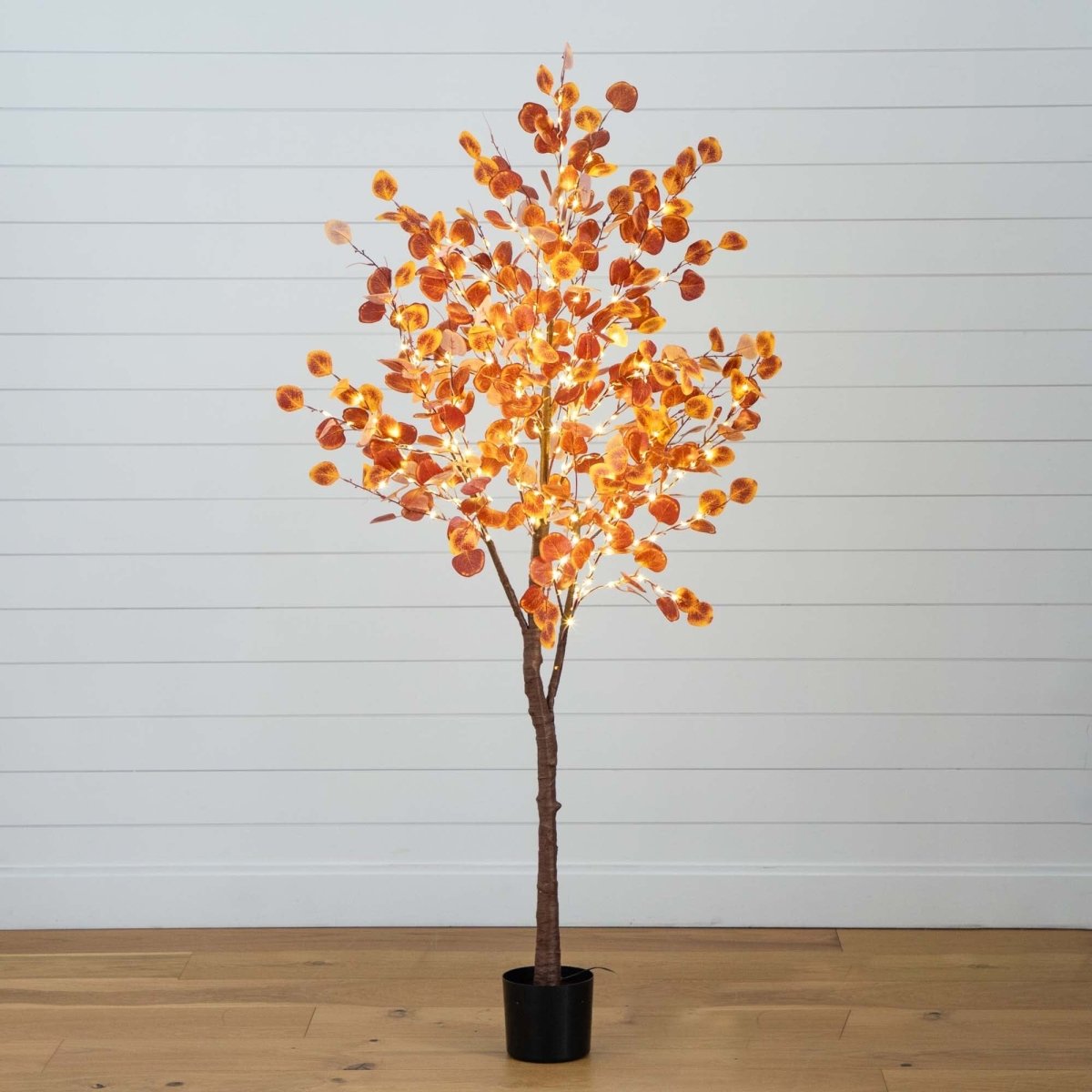 Nearly Natural 6’ Pre - Lit Autumn Eucalyptus Artificial Fall Tree with 300 Warm White LED Lights