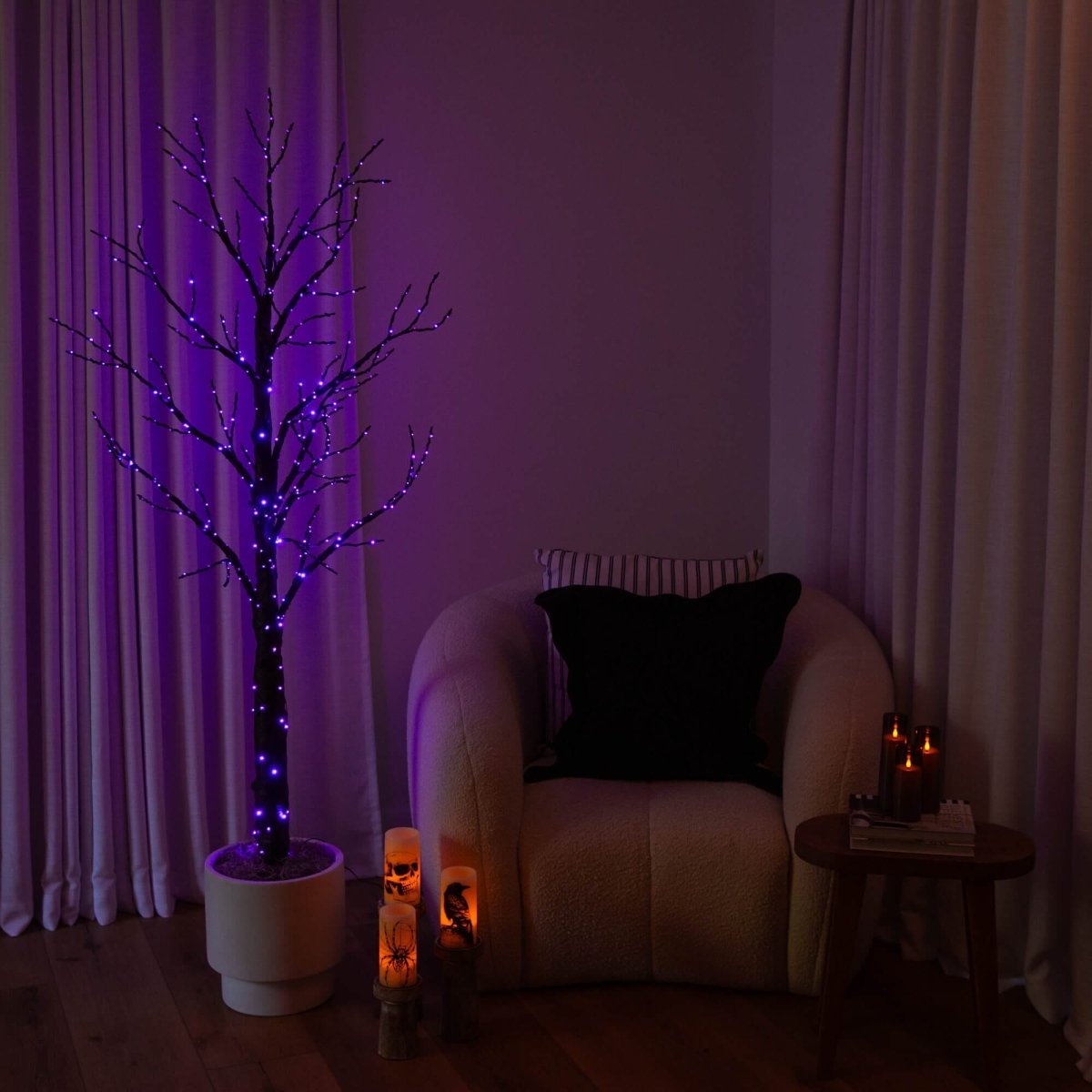 Nearly Natural 6' Pre-Lit Black Halloween Twig Tree with 480 Orange & Purple LEDs