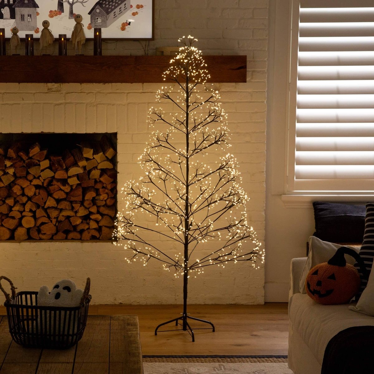 Nearly Natural 6' Pre-Lit Black Starburst Tree with 1,680 Warm White LEDs