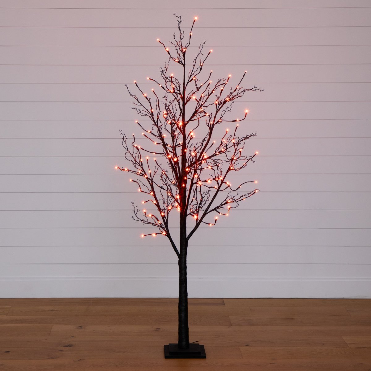 Nearly Natural 6’ Pre - Lit Halloween Black Twig Artificial Tree with 300 Orange & Purple LED Lights
