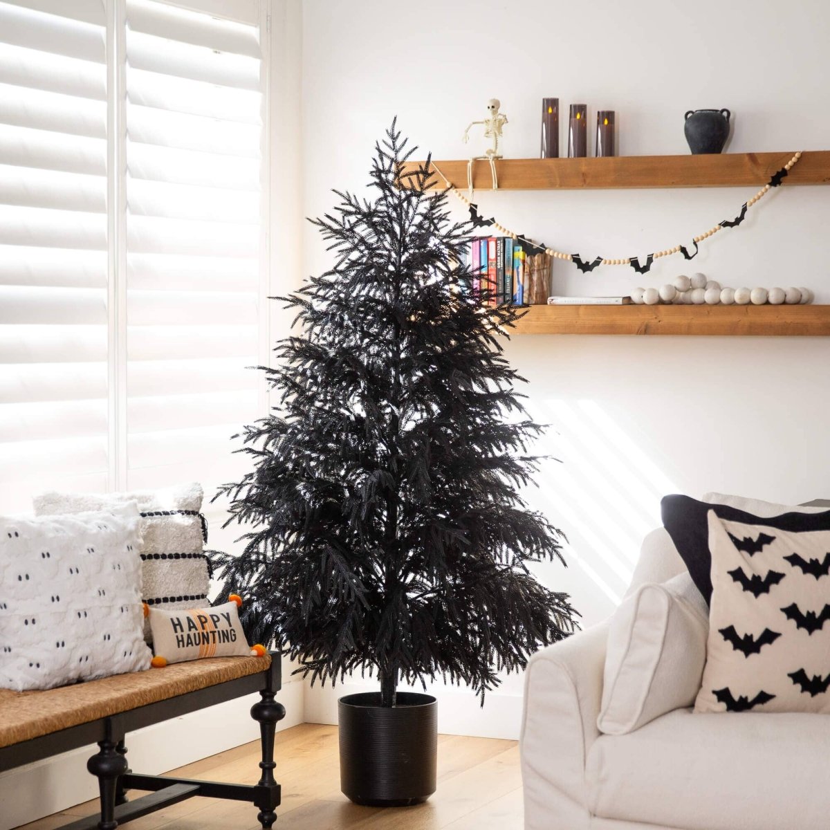 Nearly Natural 6' Real Touch Black Norfolk Pine Tree for Halloween & Christmas