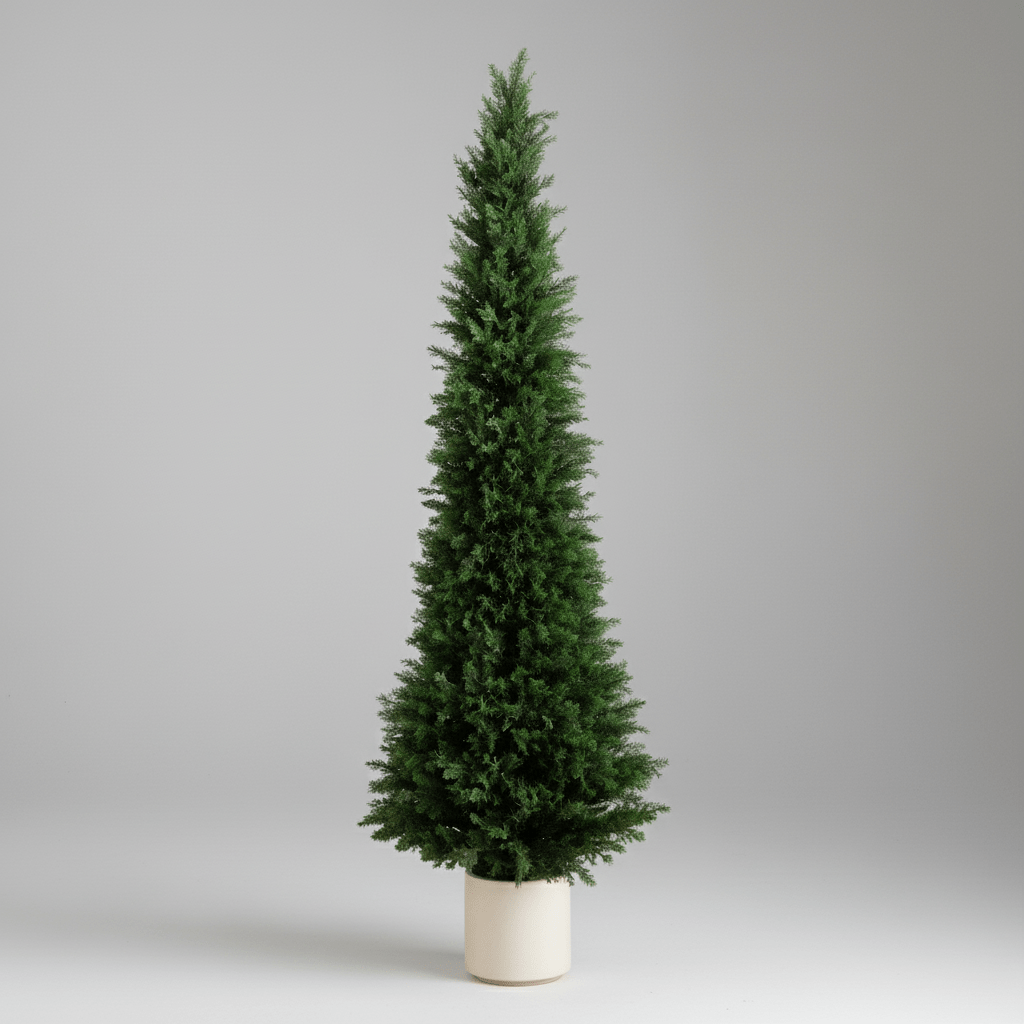 Nearly Natural 6’ UV Resistant Artificial Cedar Tree in White Planter (Indoor/Outdoor)