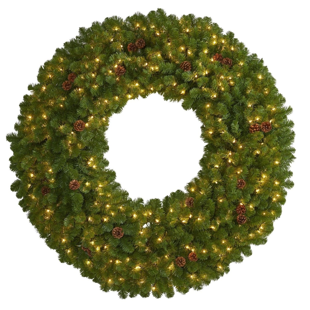 Nearly Natural 60" Pre - Lit Artificial Christmas Wreath - 280 LED Lights & Pine Cones