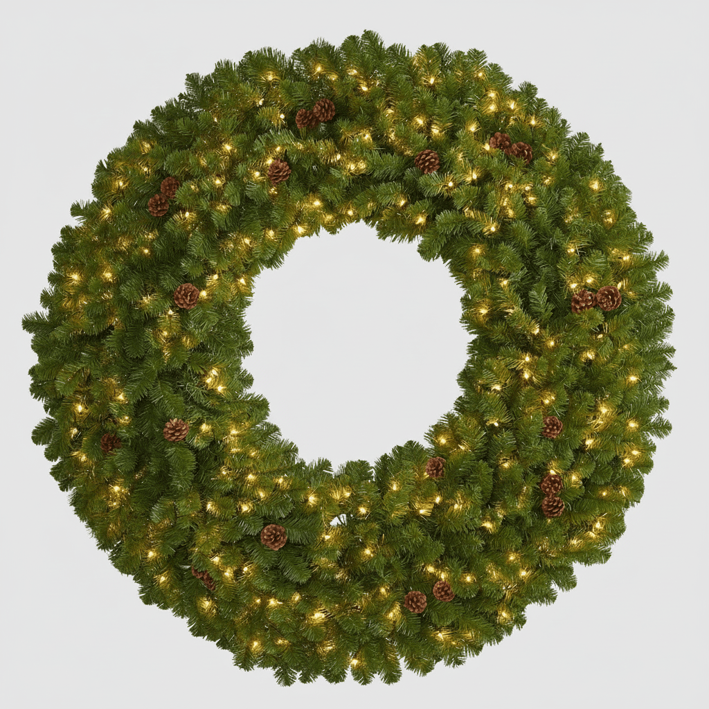 Nearly Natural 60" Pre - Lit Artificial Christmas Wreath - 280 LED Lights & Pine Cones